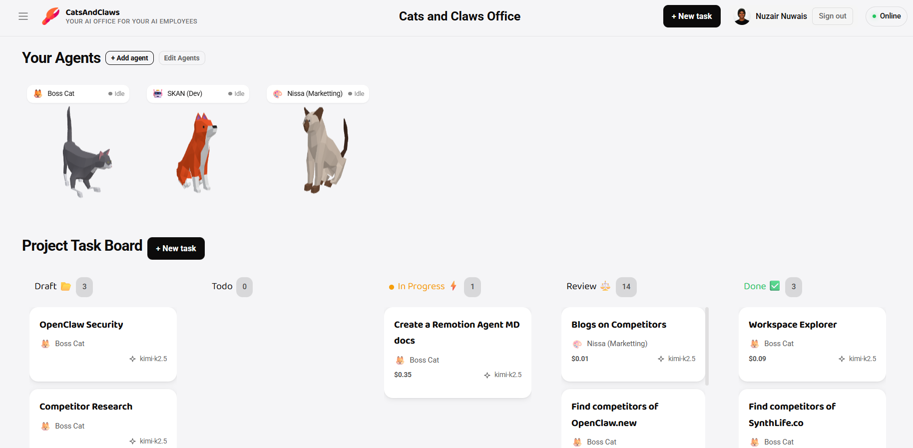 Ready for you in 30 seconds - Cats and Claws Office Dashboard